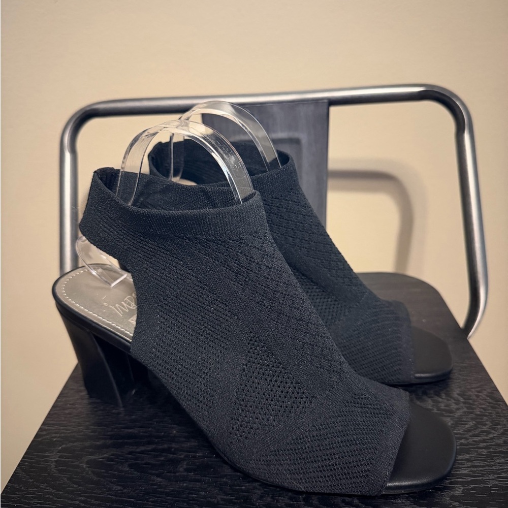 Impo Velancy Black Knit Peep Toe Sock Bootie Heels – Women’s 9.5